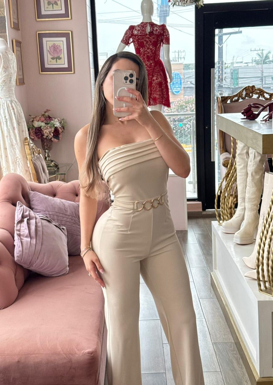 Jumpsuit strapless de escote recto