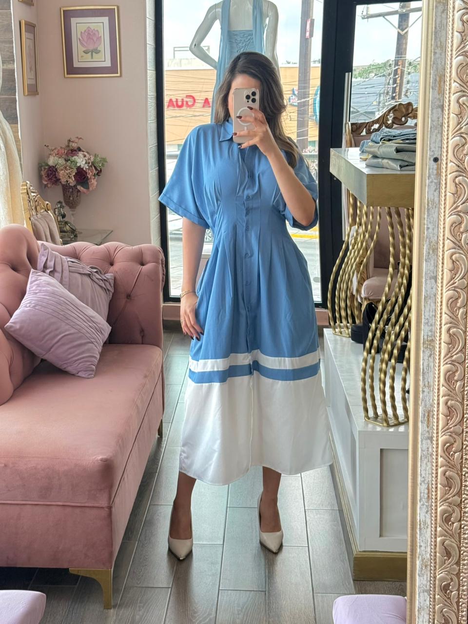 Vestido midi camisero con botones frontales