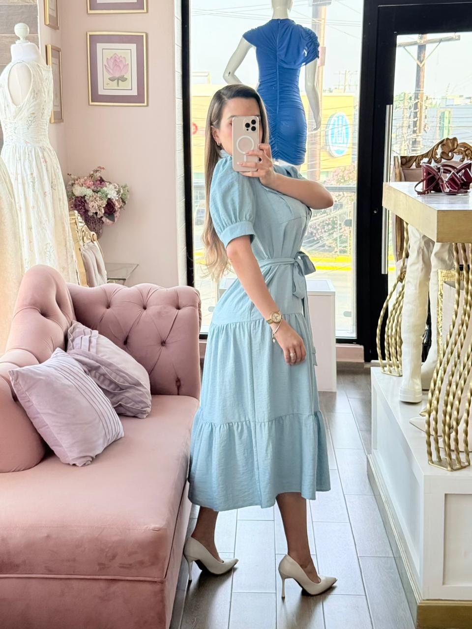 Vestido midi camisero con cinturón