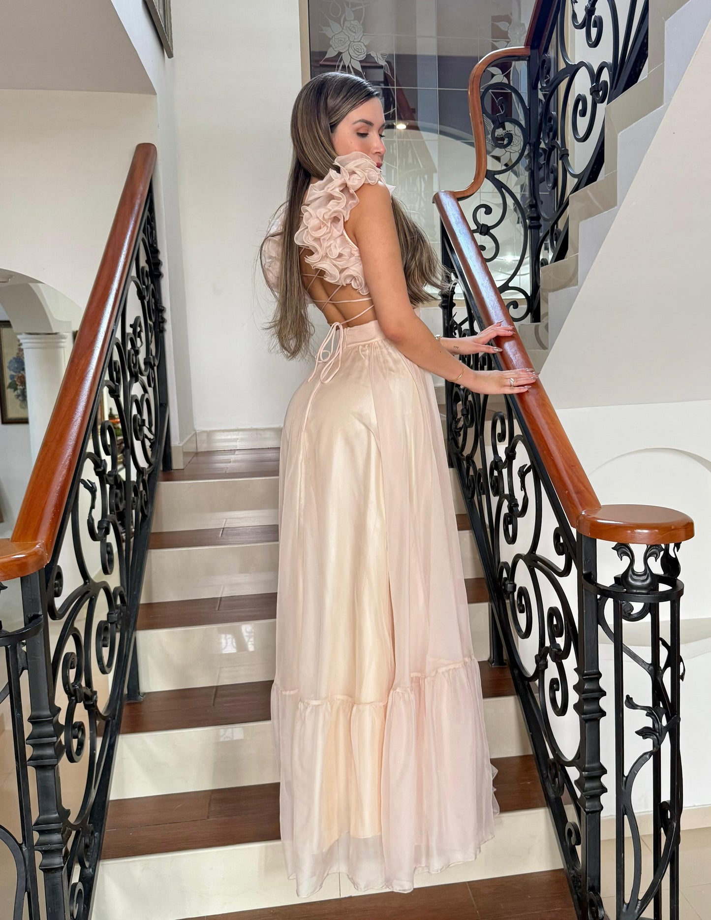 Vestido Largo de Top drapeado Fruncido y Falda Fluida