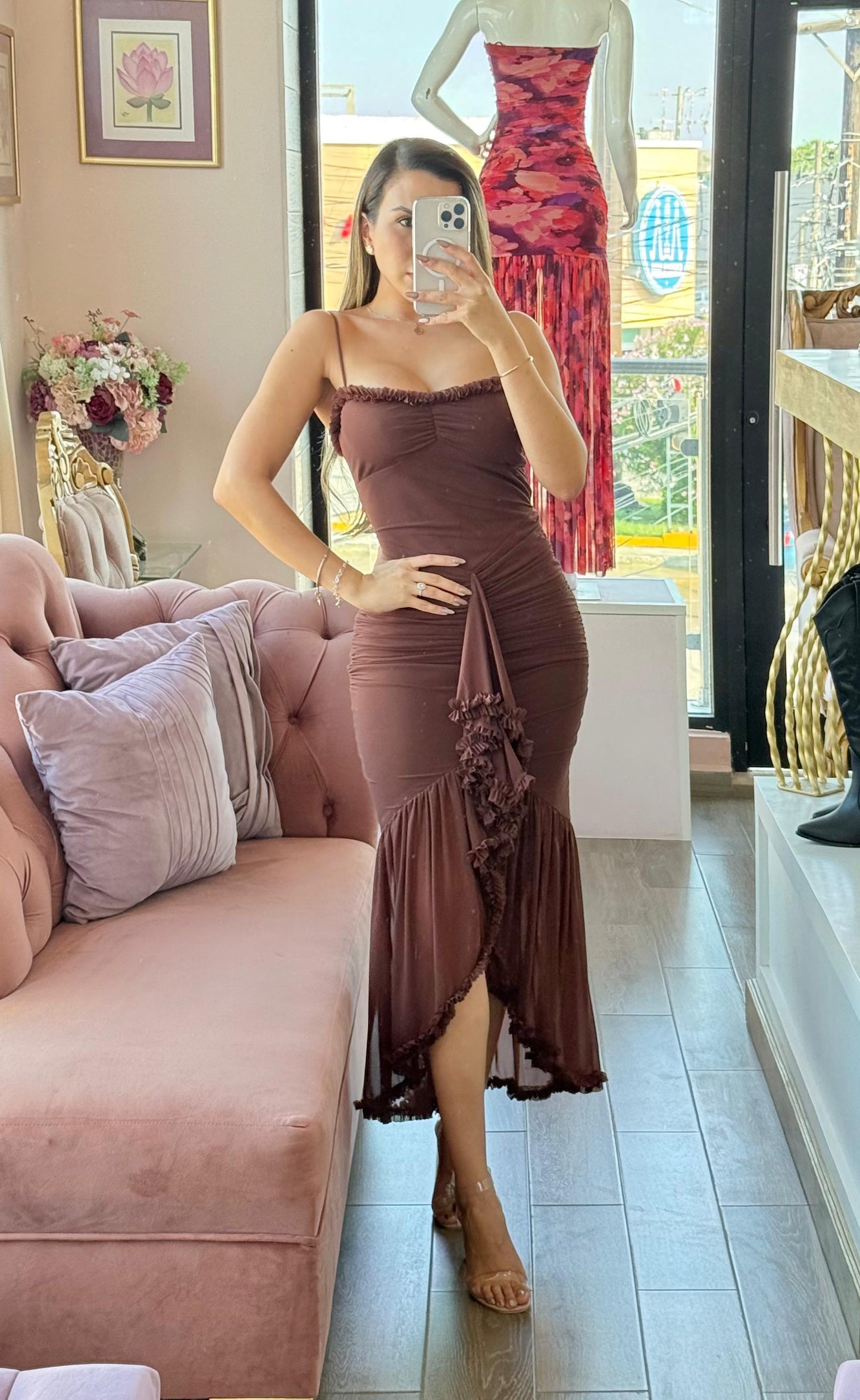 Vestido largo con Drapeado asimetrico