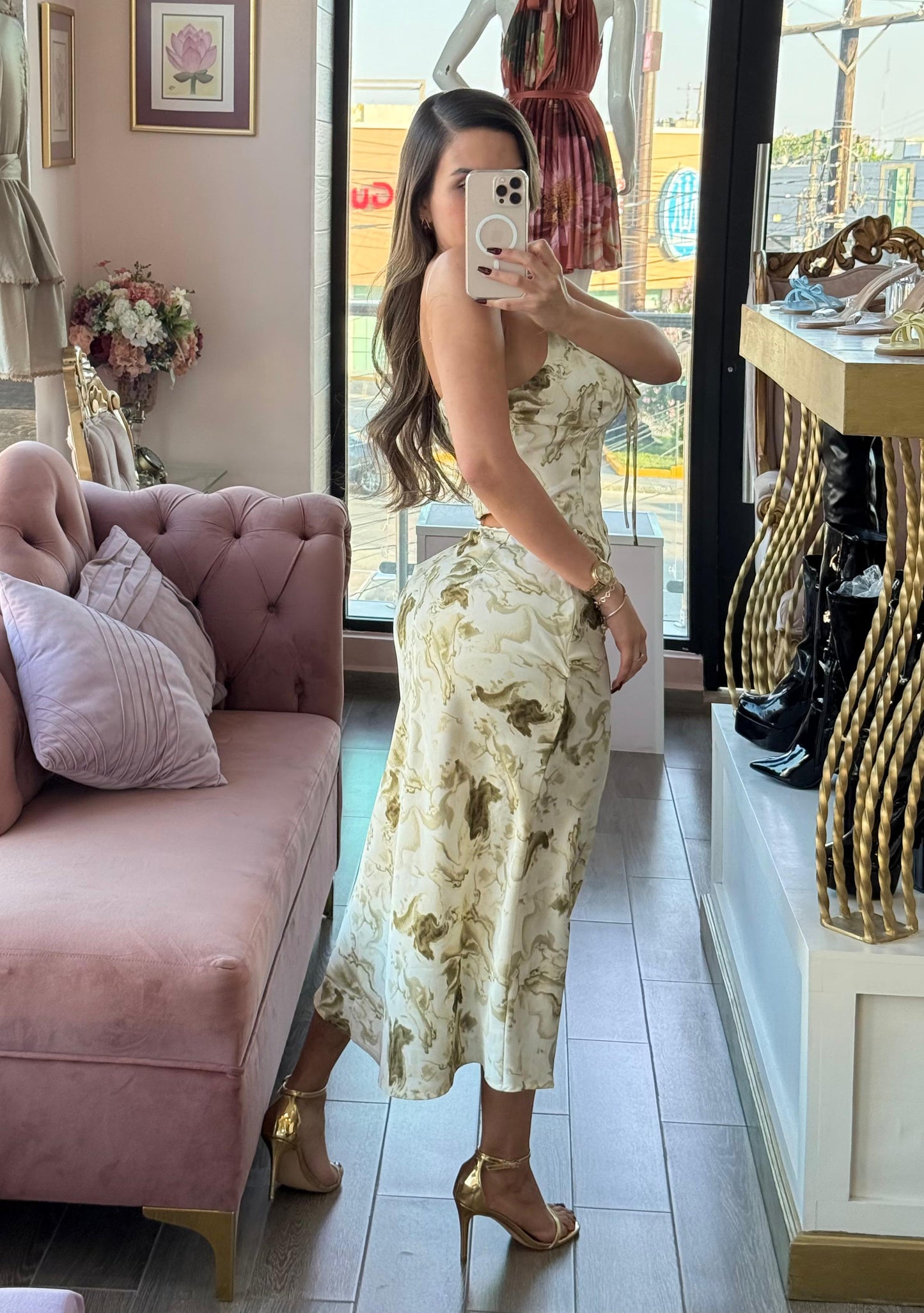 Set top y falda midi con estampado efecto mármol