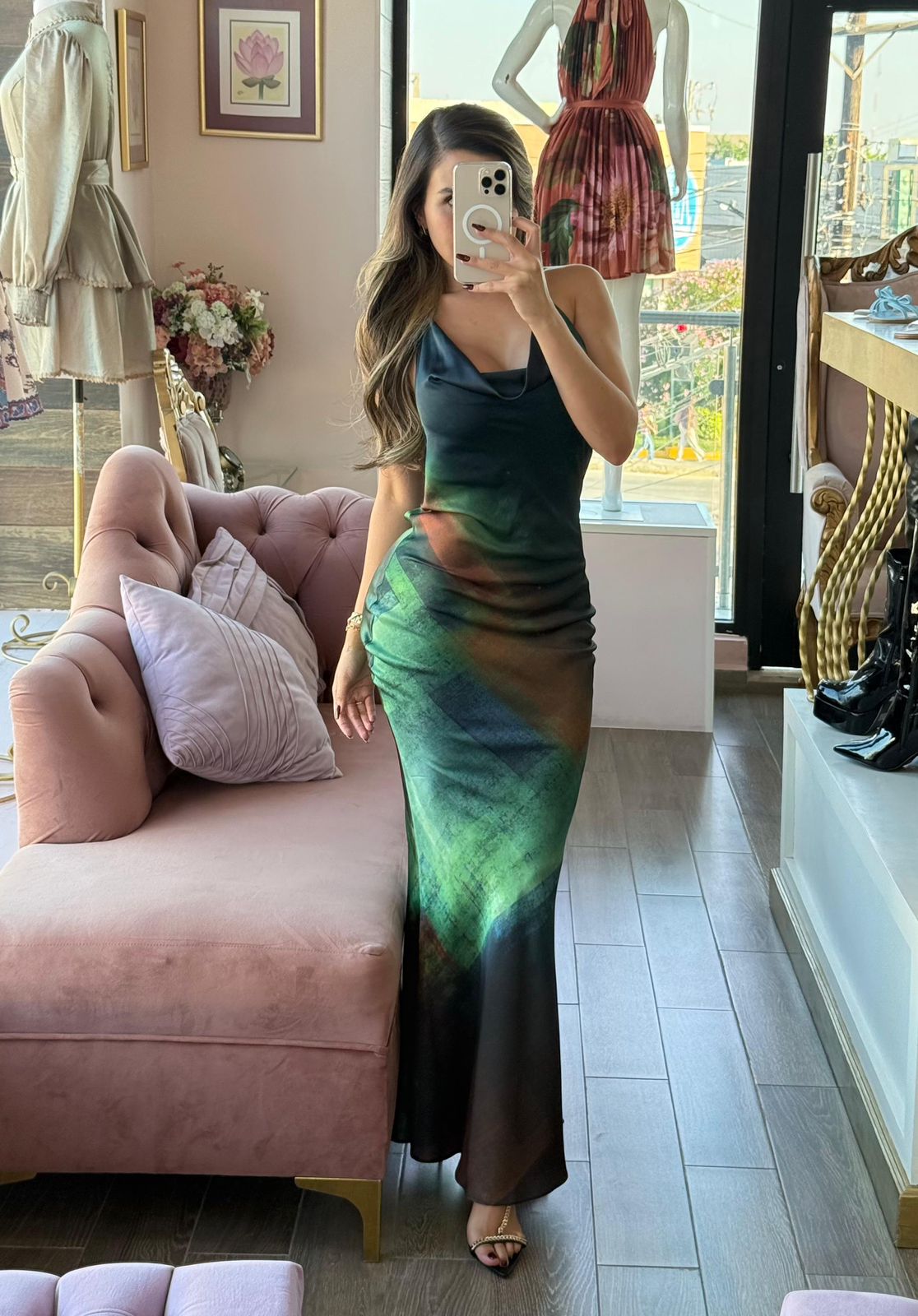 Vestido largo Halter de caída suave multicolor