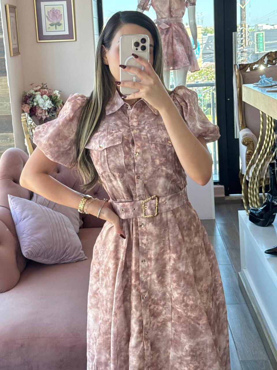 Vestido midi camisero con estampado