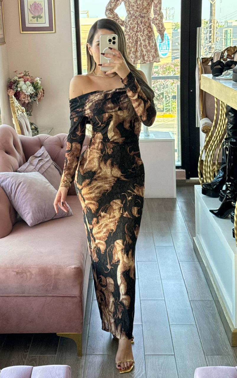 Vestido largo ajustado estampado