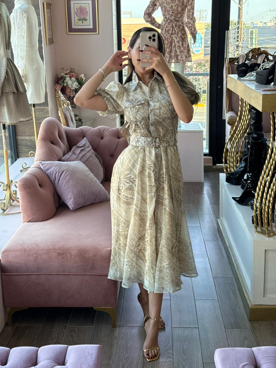 Vestido midi camisero con estampado