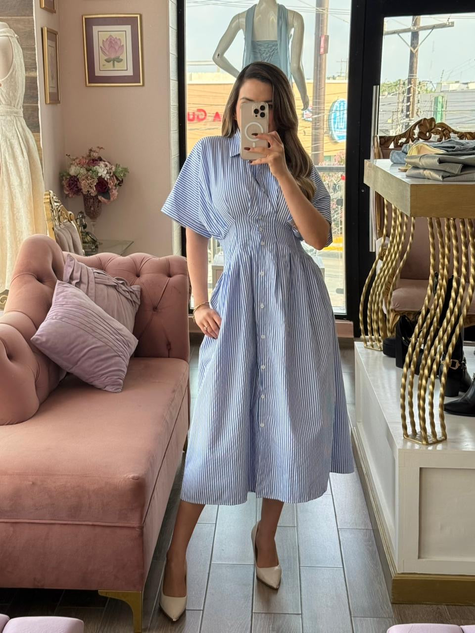 Vestido midi camisero de rayas