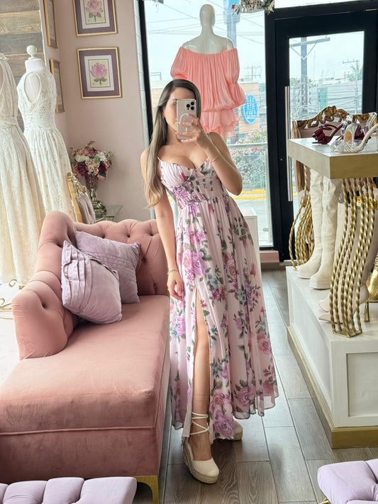 Vestido largo floral de tirantes