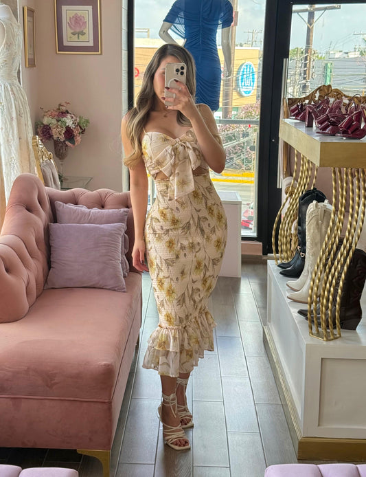Vestido midi drapeado con estampado floral