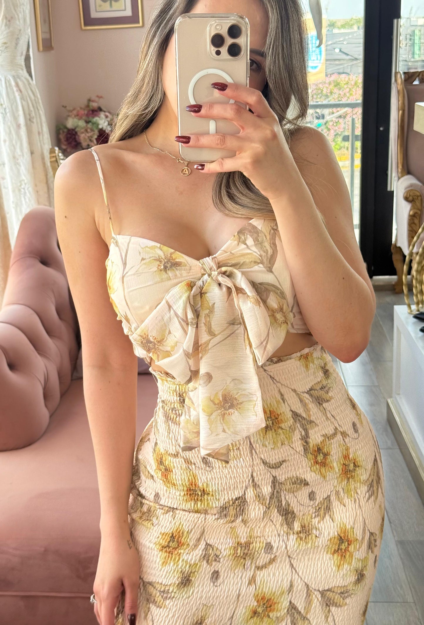 Vestido midi drapeado con estampado floral