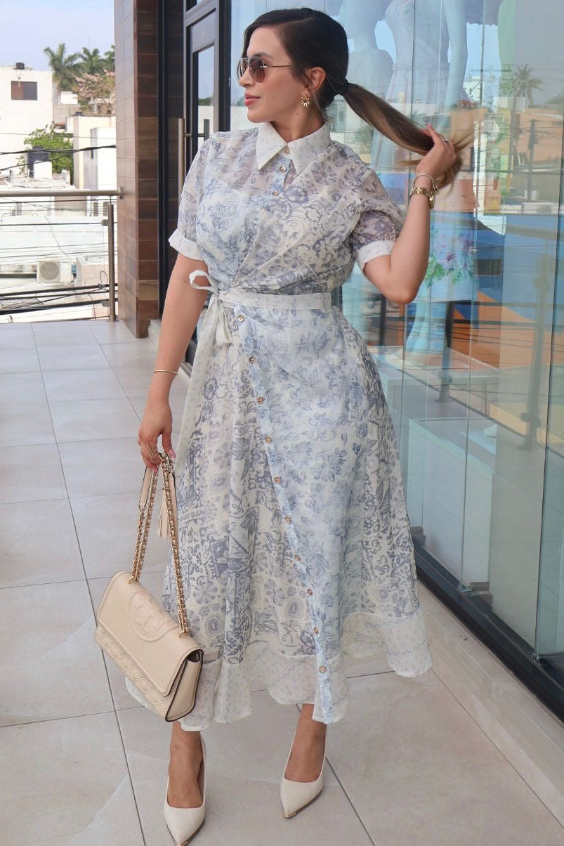 Vestido midi camisero cruzado