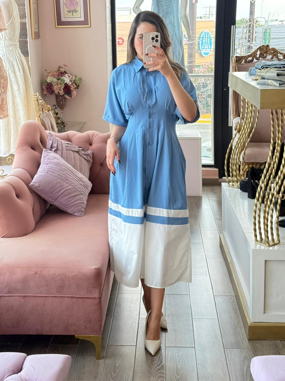Vestido midi camisero con botones frontales
