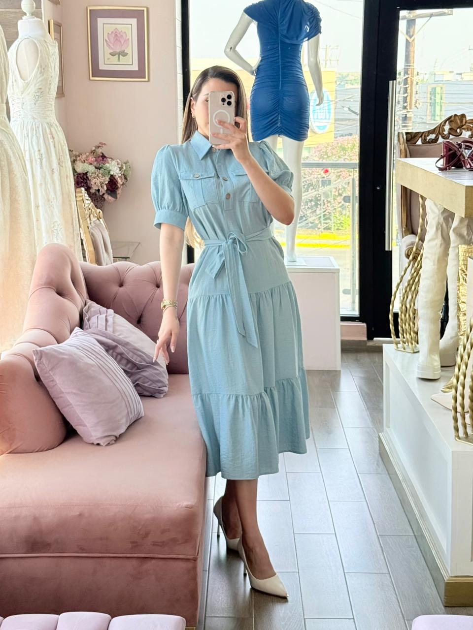 Vestido midi camisero con cinturón