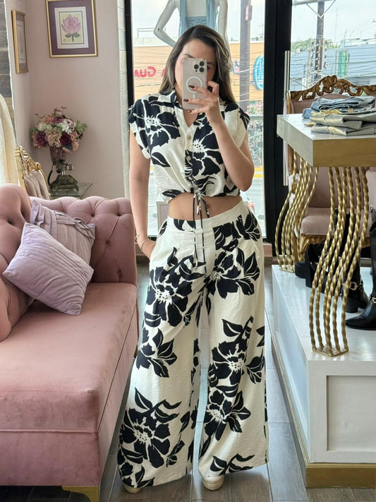 Set de estampado floral con cuello camisero
