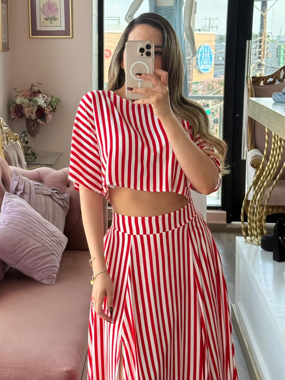 Set midi con estampado de rayas verticales