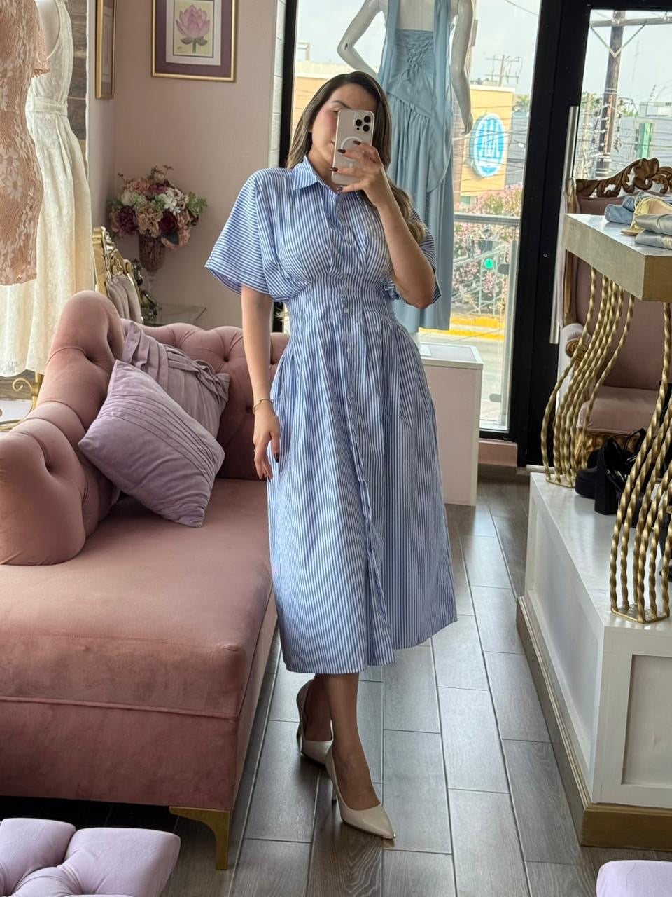 Vestido midi camisero de rayas