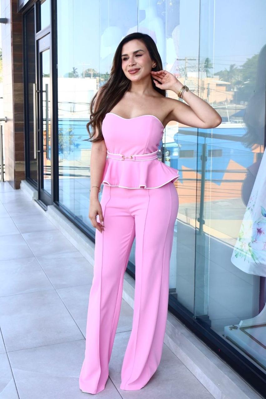 Jumpsuit largo strapless peplum