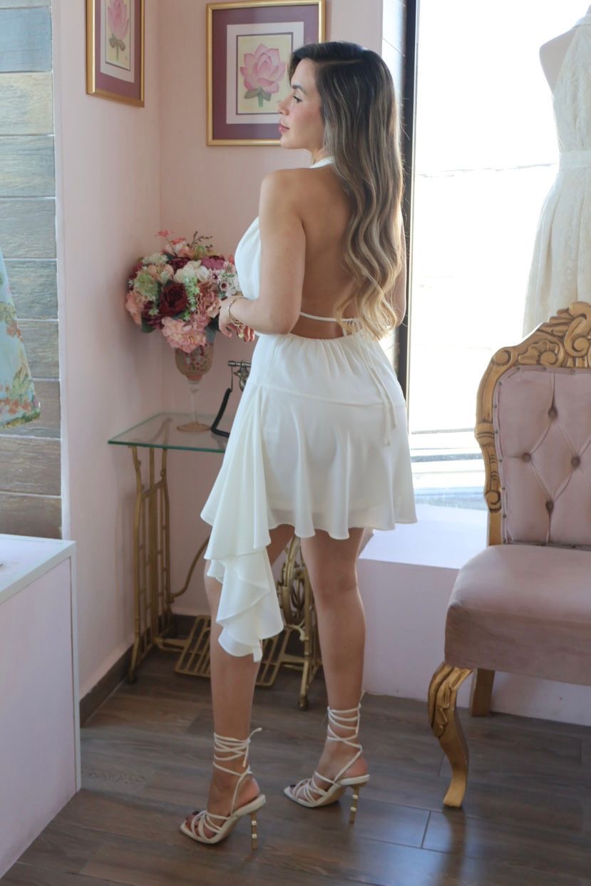 Vestido corto halter drapeado de tirantes