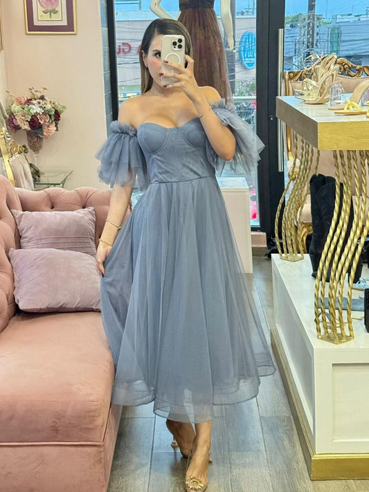 Vestido strapless de tul