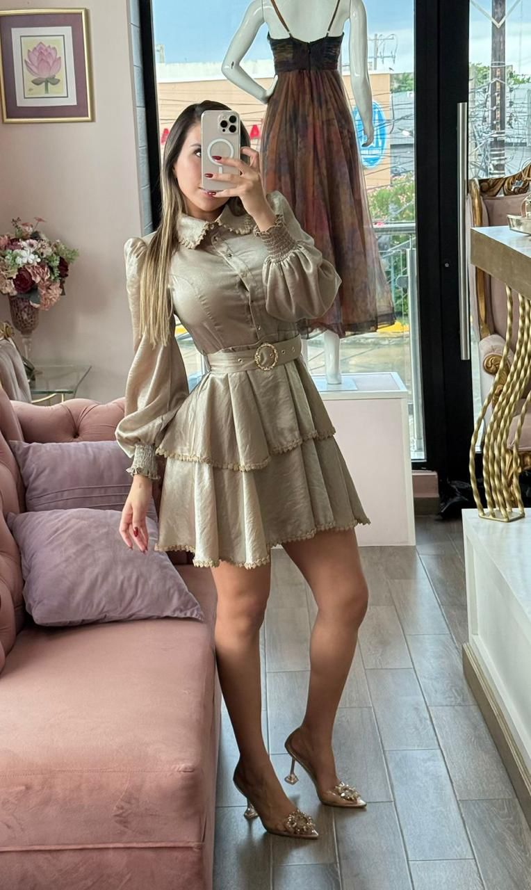 Vestido manga larga con cinturón
