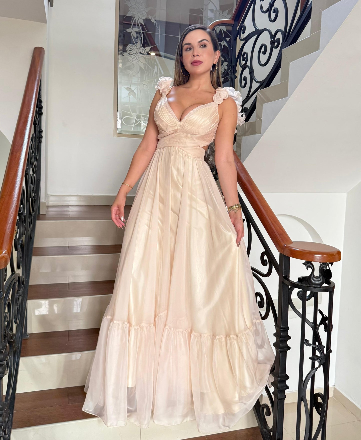 Vestido Largo de Top drapeado Fruncido y Falda Fluida