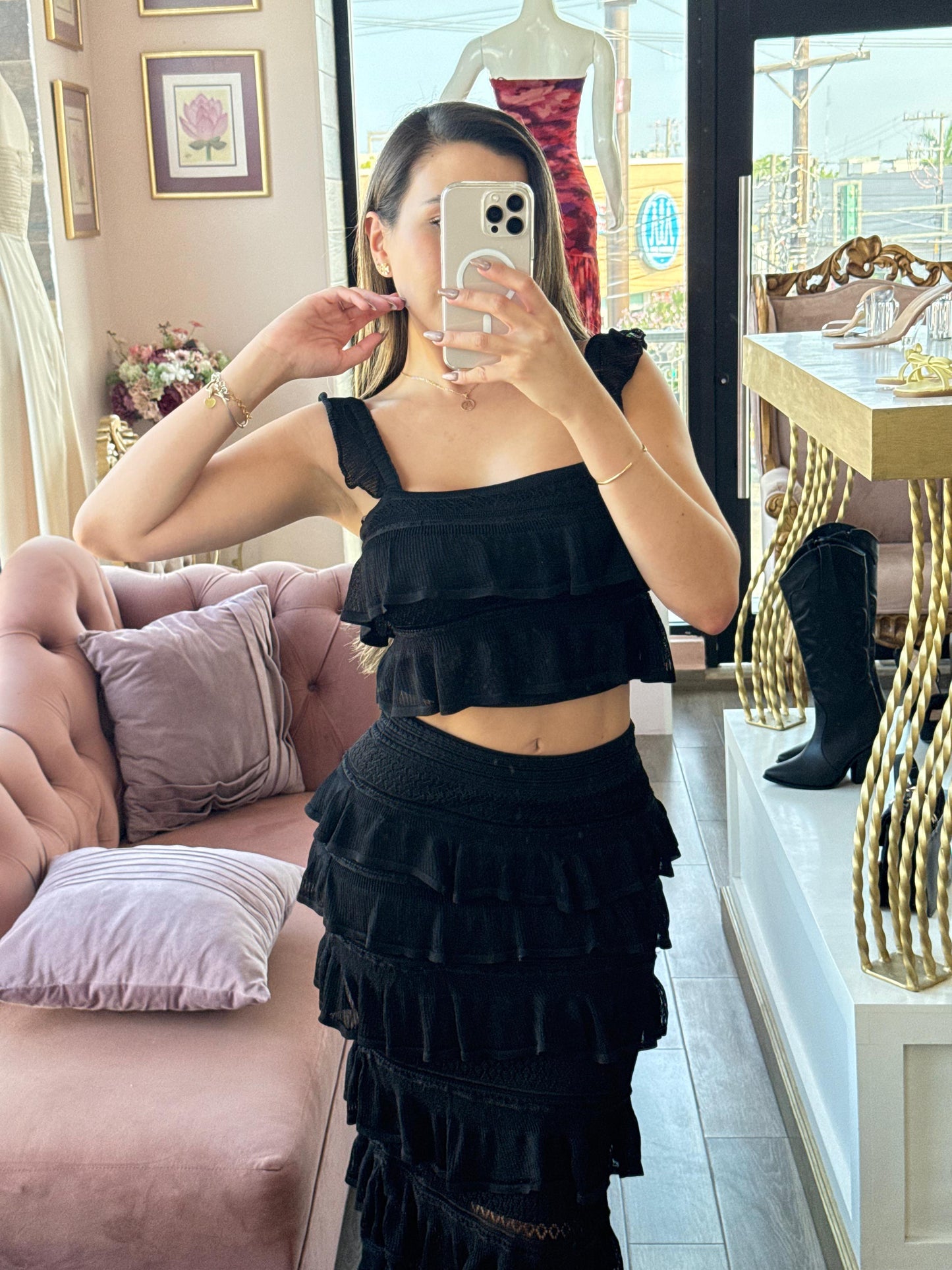 Conjunto Texturizado: Crop Top y Falda Tiered (en capas)