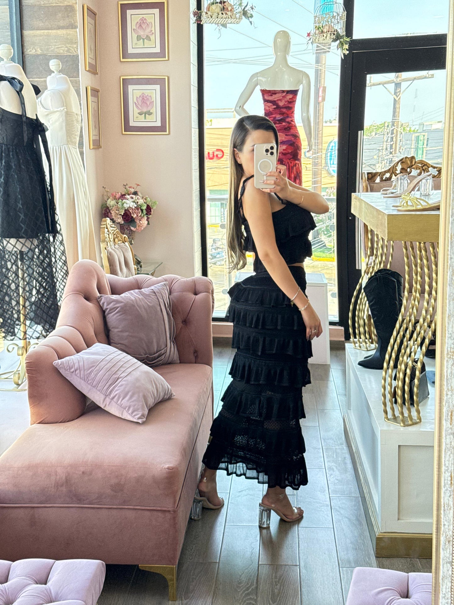 Conjunto Texturizado: Crop Top y Falda Tiered (en capas)