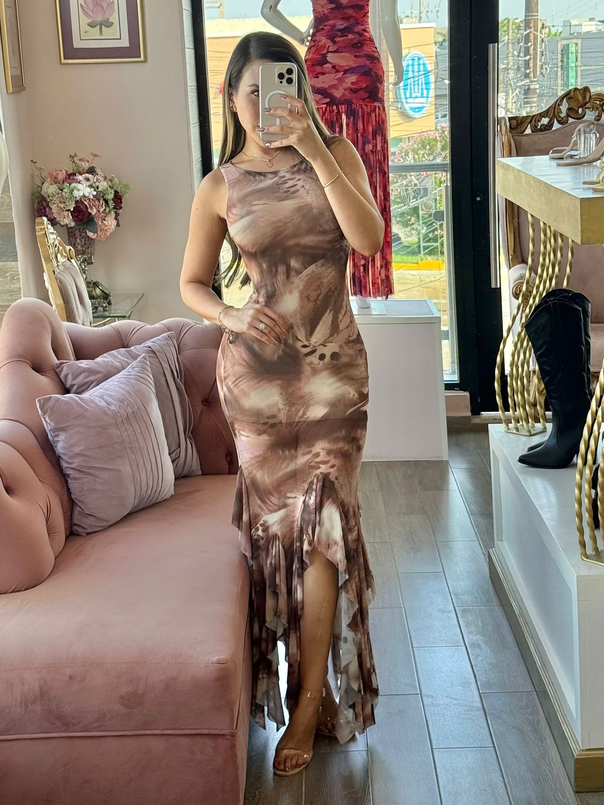 Vestido largo con Estampado Tie-Dye y Bajo Asimétrico