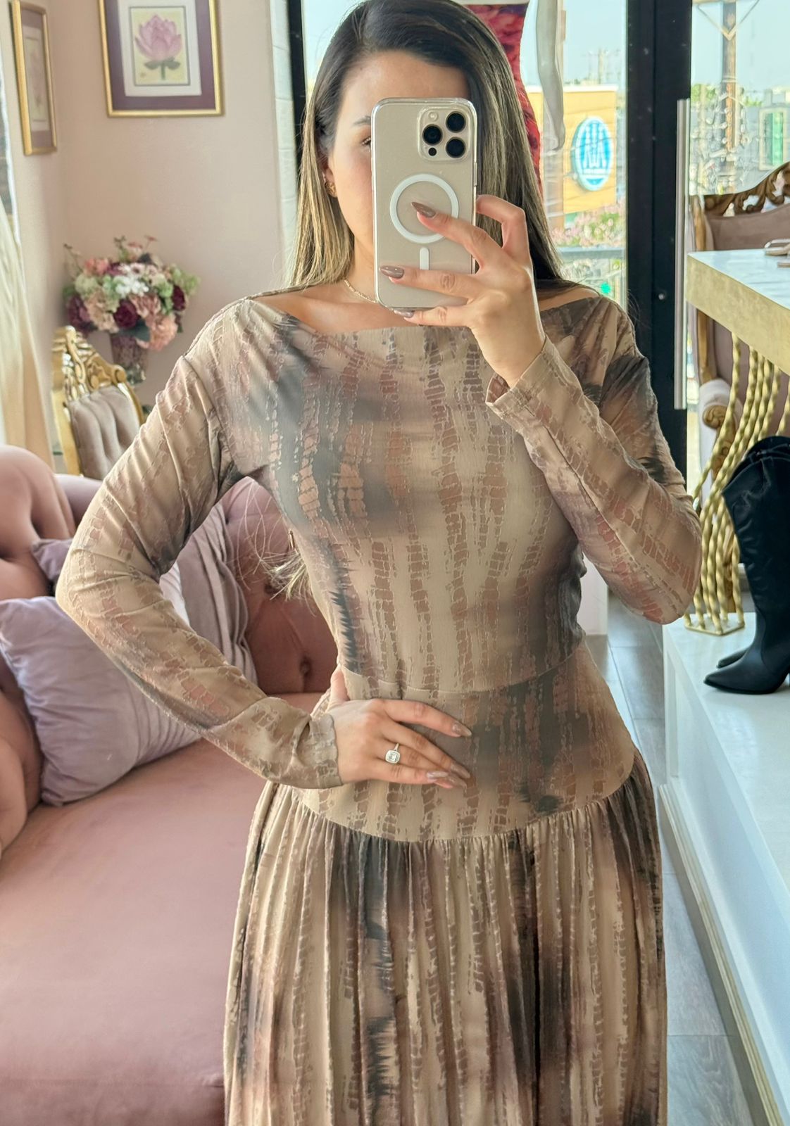 Vestido, Manga Larga con Estampado de Ombré Suave