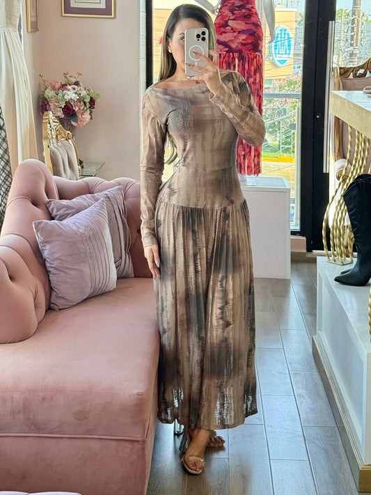 Vestido, Manga Larga con Estampado de Ombré Suave