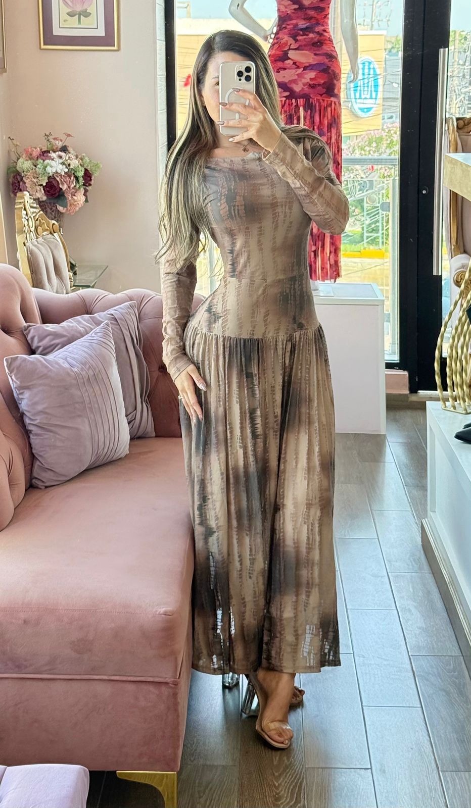 Vestido, Manga Larga con Estampado de Ombré Suave