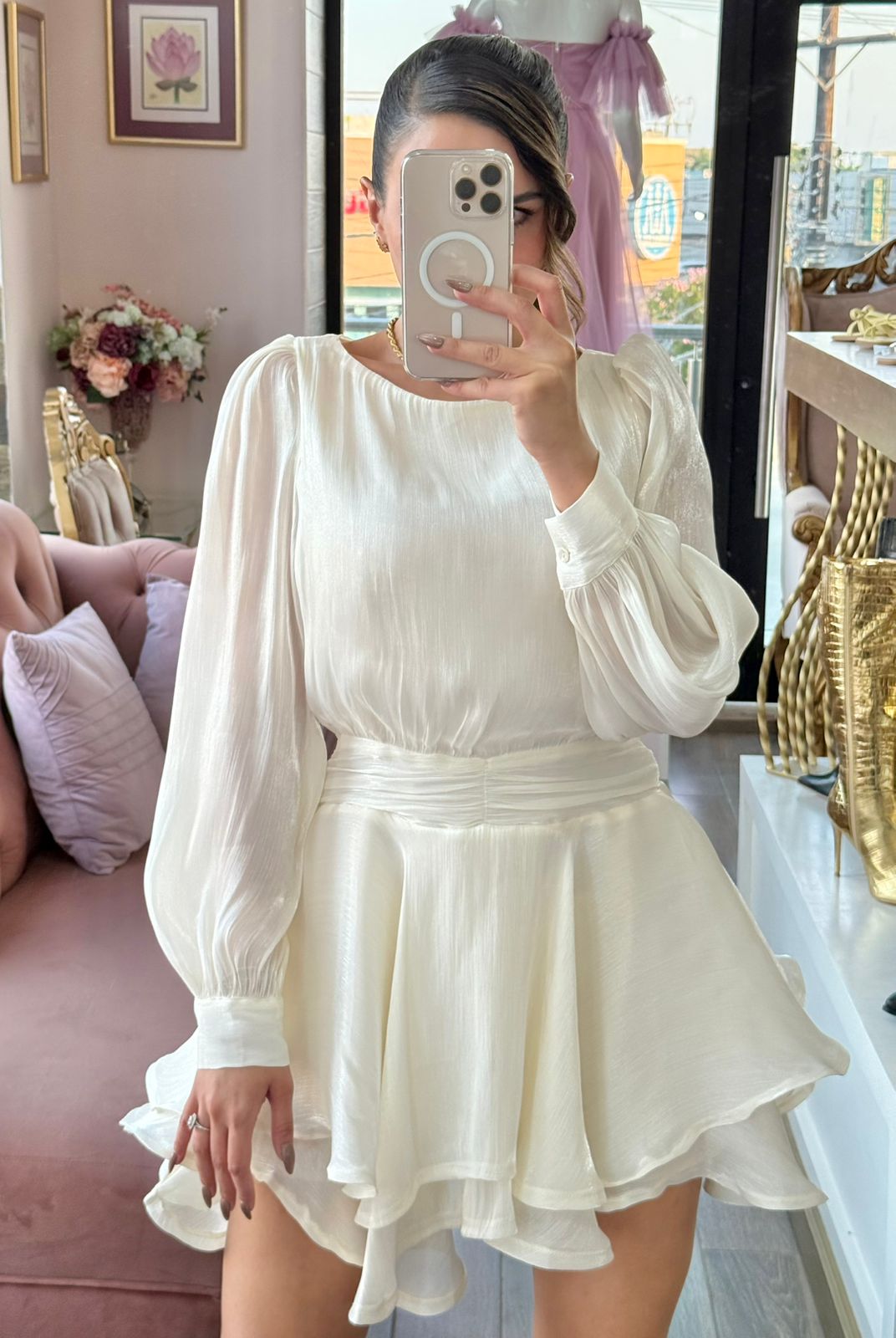 Jumpsuit corto manga larga con bajo volantes asimétricost