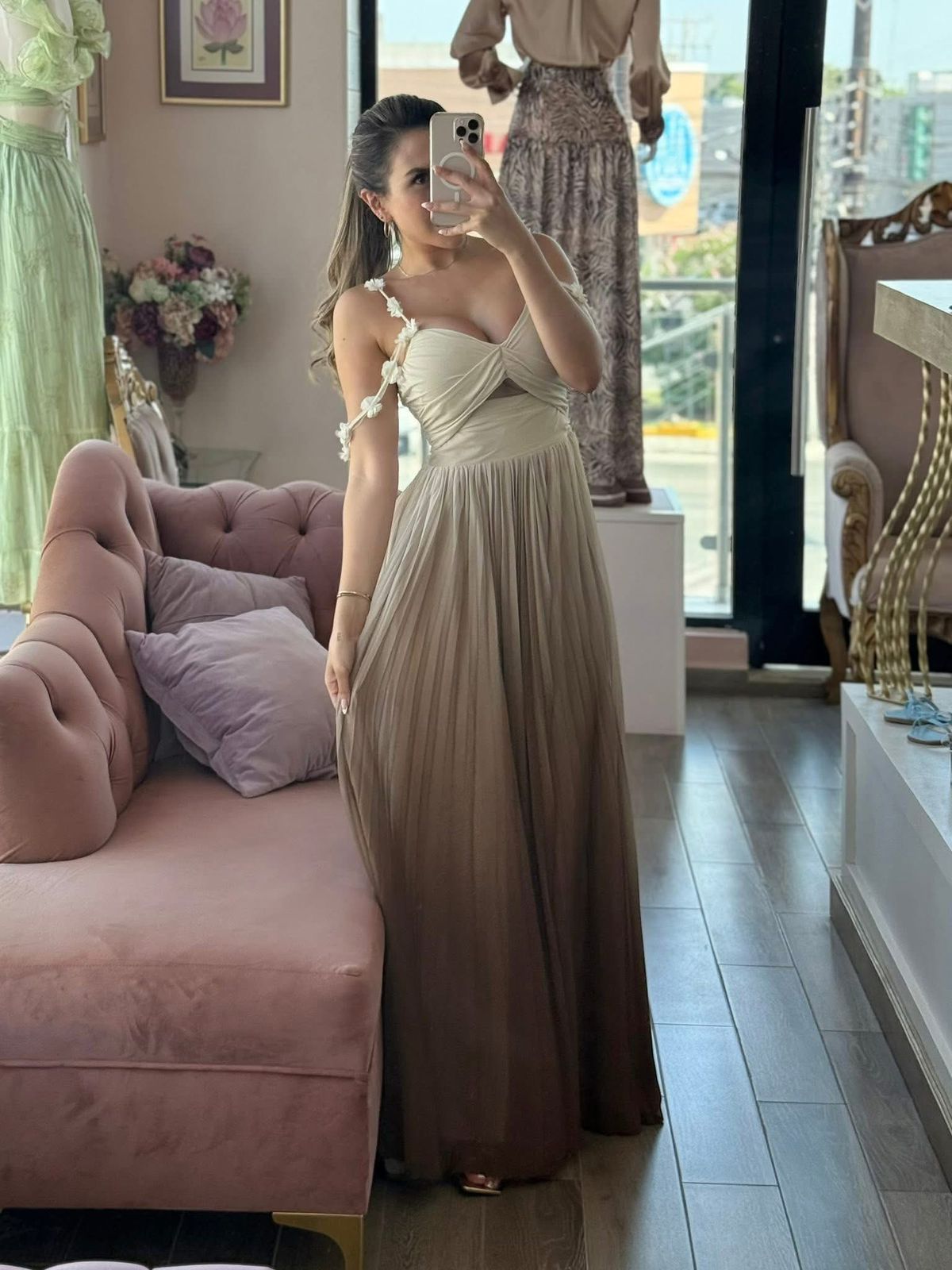 Vestido largo plisado con efecto degradado