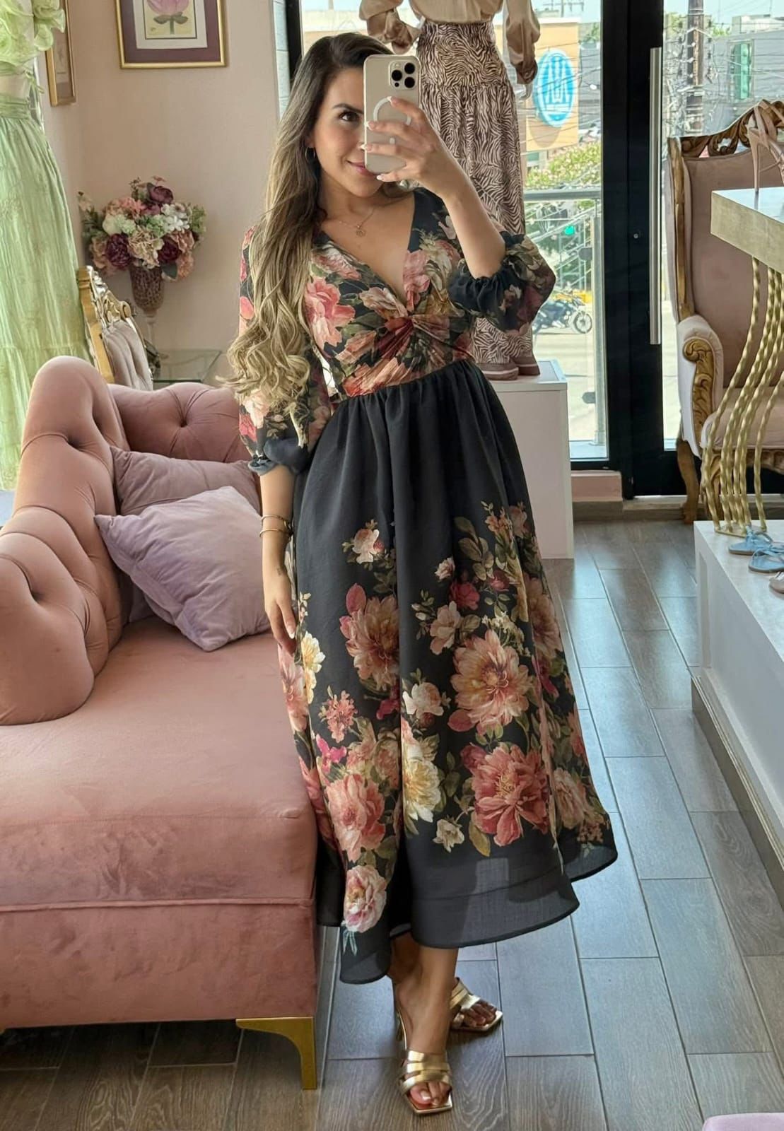 Vestido midi con estampado floral
