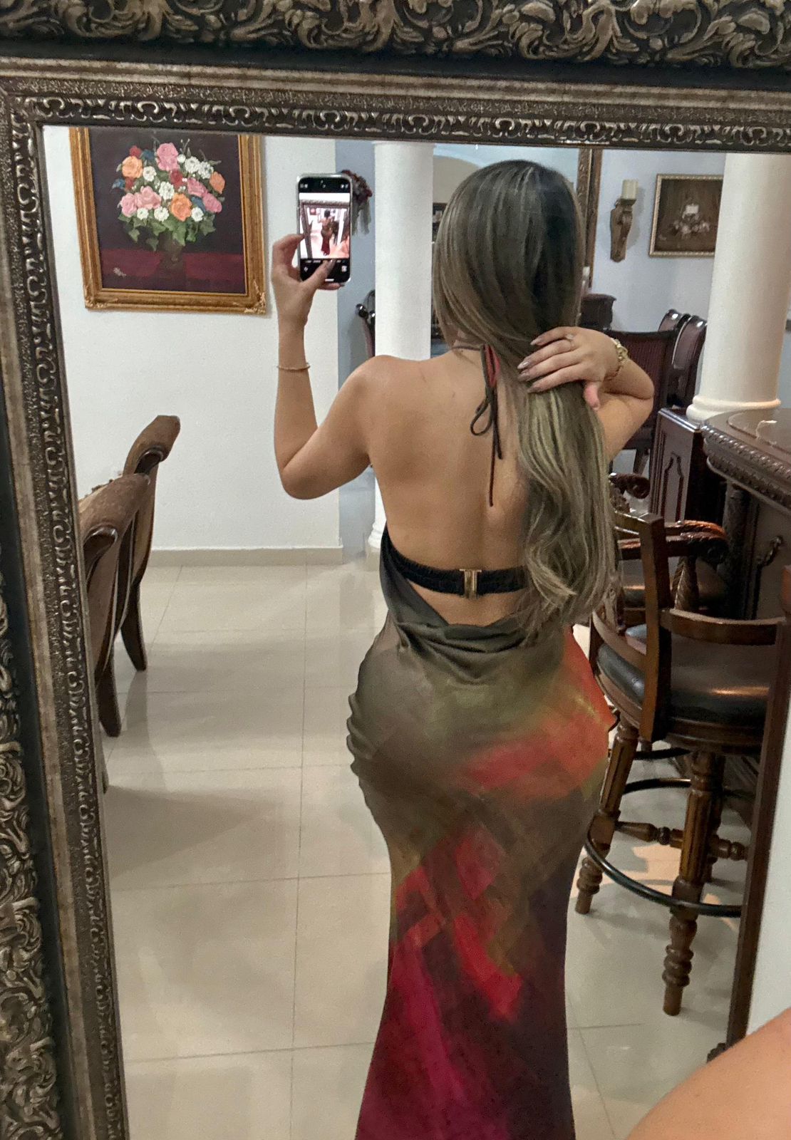 Vestido largo Halter de caída suave multicolor