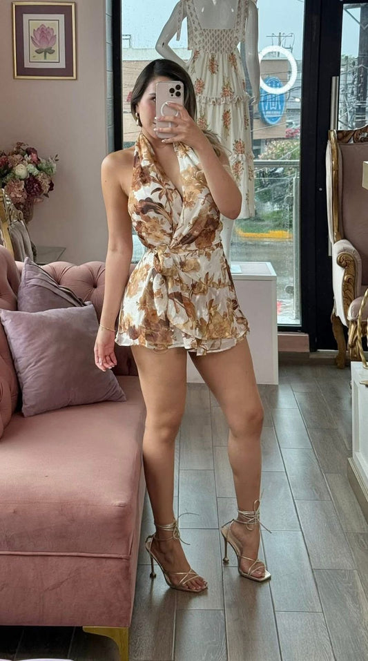 Jumpsuit corto Halter con estampado floral