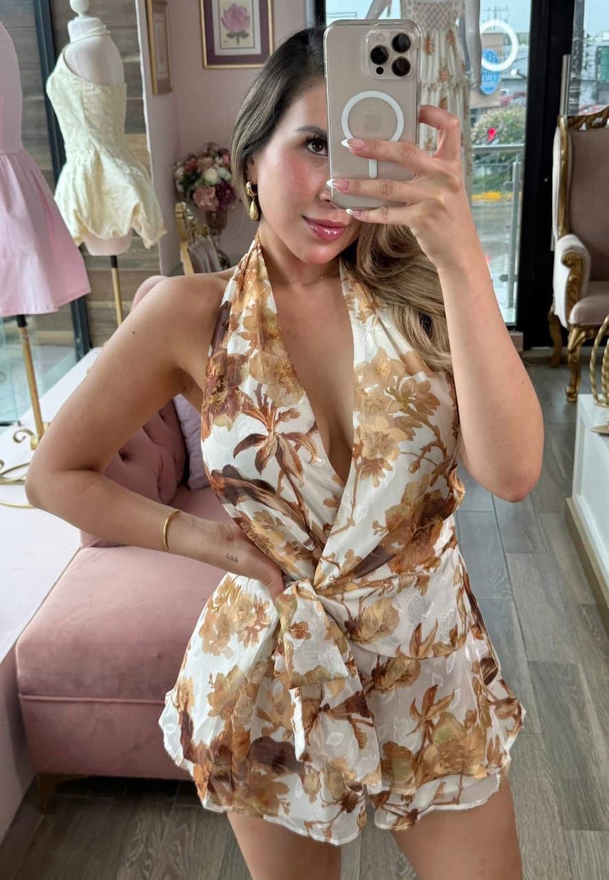 Jumpsuit corto Halter con estampado floral