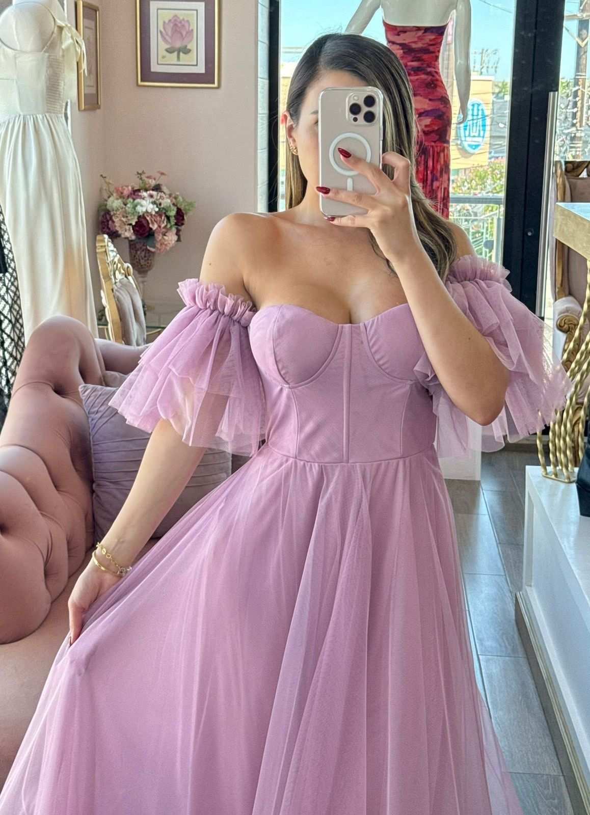 Vestido strapless de tul