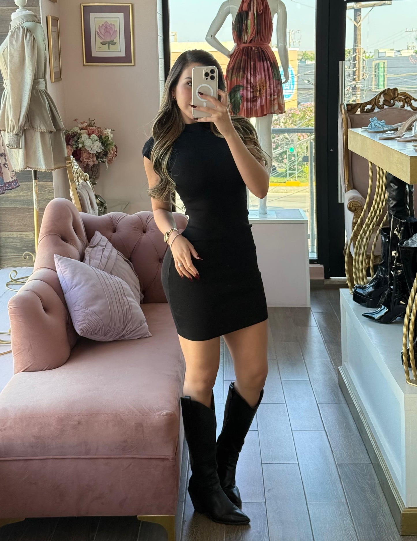 Vestido corto liso de punto