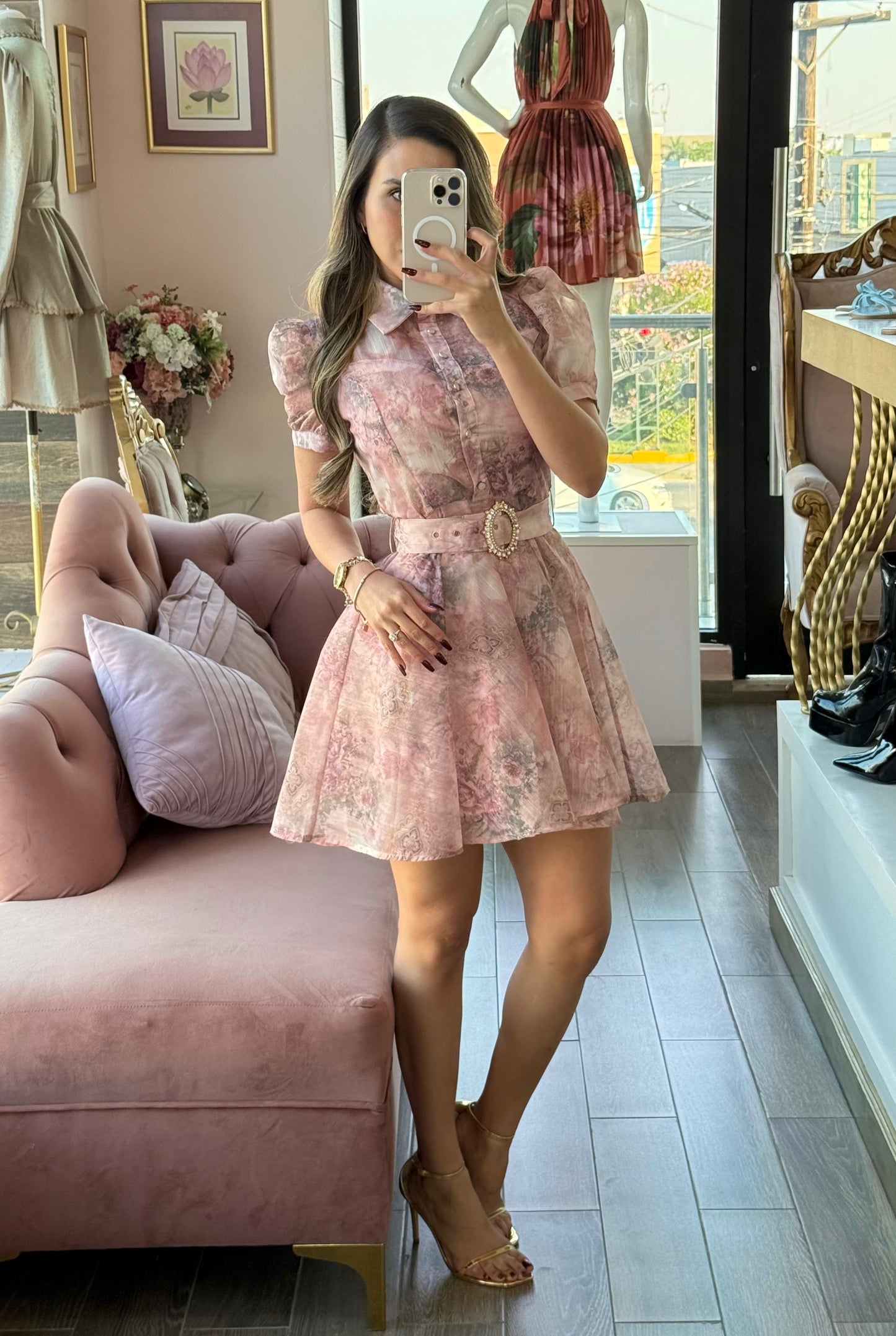Vestido corto camisero con estampado floral degradado