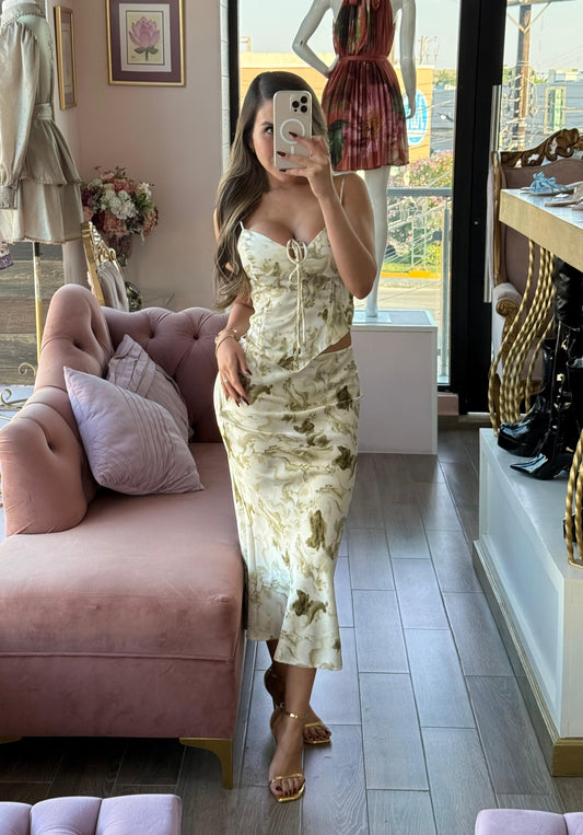 Set top y falda midi con estampado efecto mármol