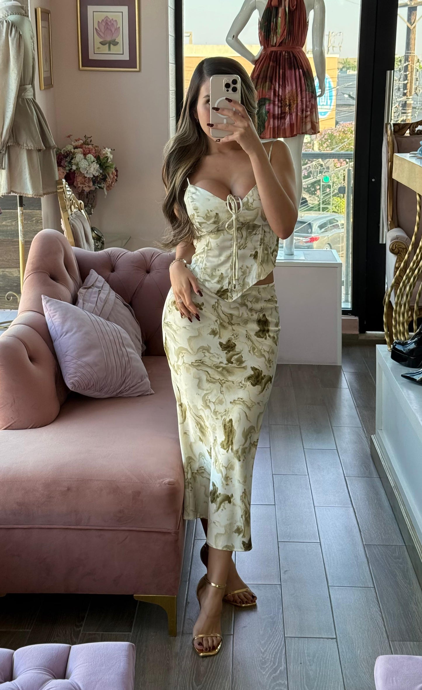 Set top y falda midi con estampado efecto mármol