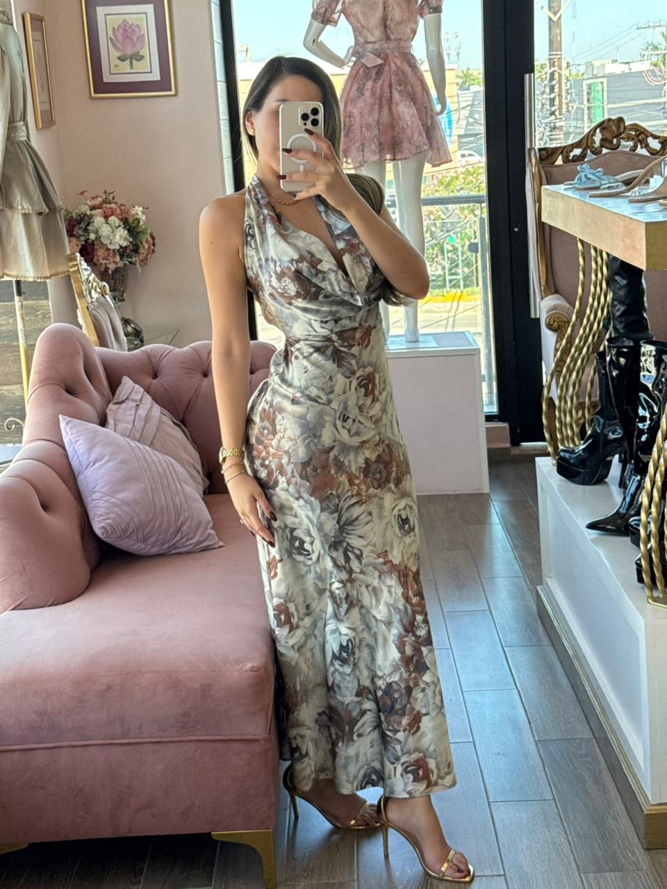 Vestido largo halter estampado floral