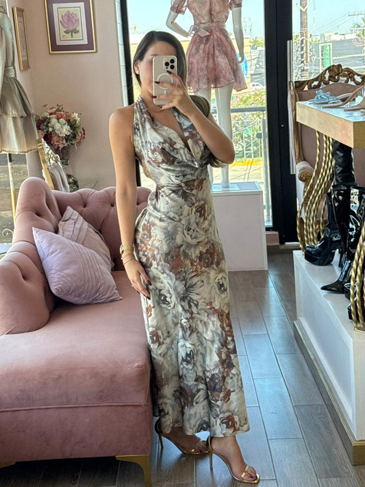 Vestido largo halter estampado floral