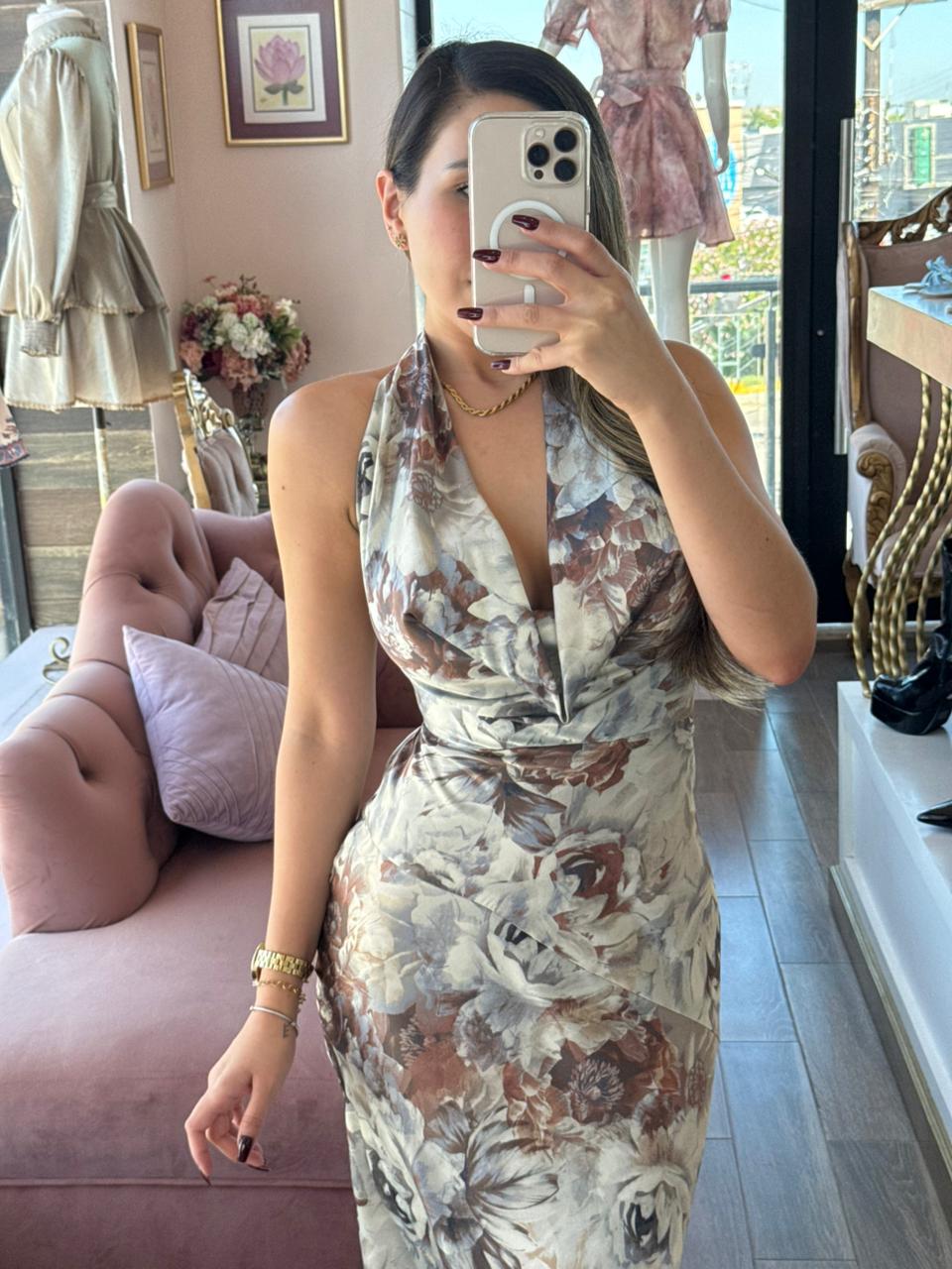 Vestido largo halter estampado floral