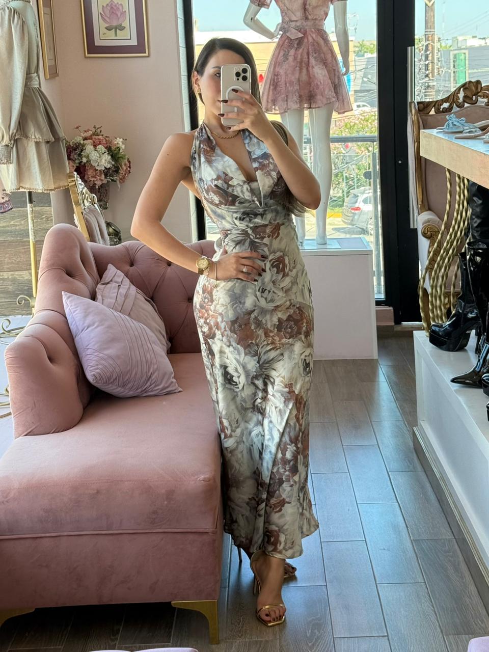 Vestido largo halter estampado floral