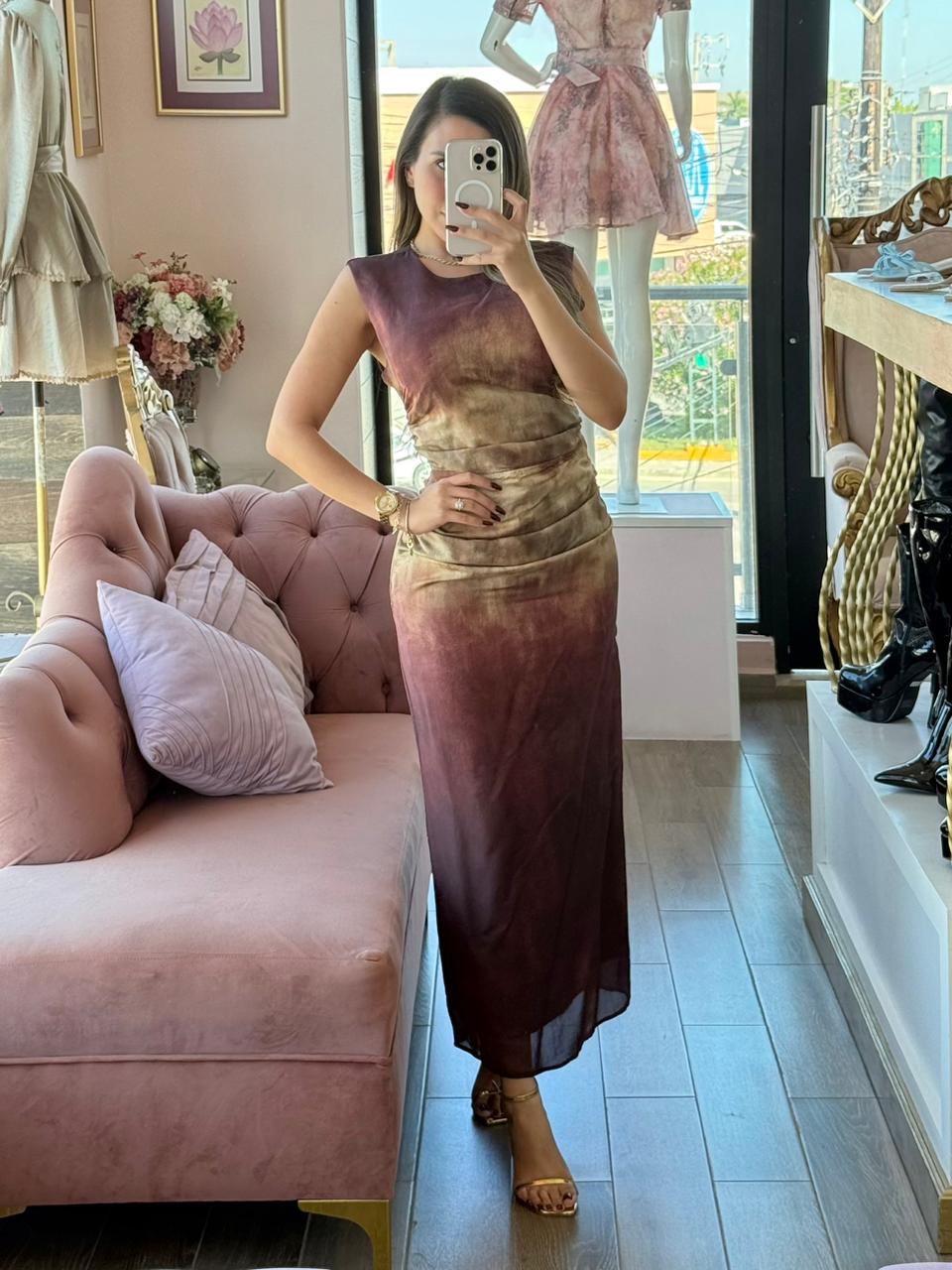 Vestido largo efecto degradado bicolor