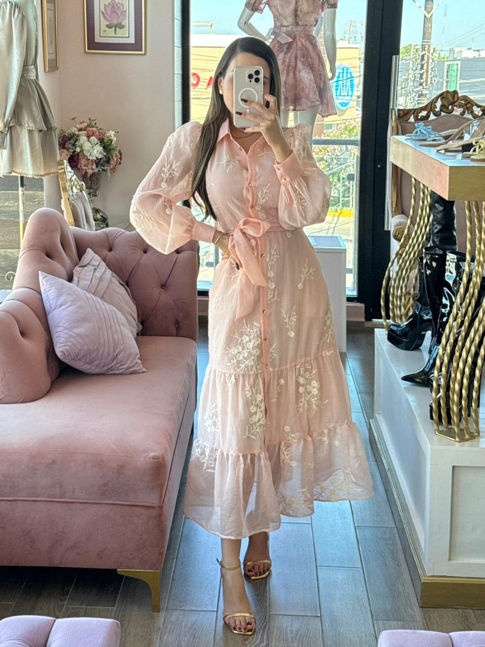 Vestido midi camisero con estampado floral