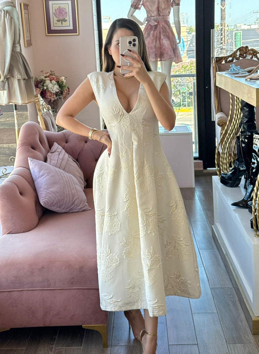 Vestido midi escote V estampado floral