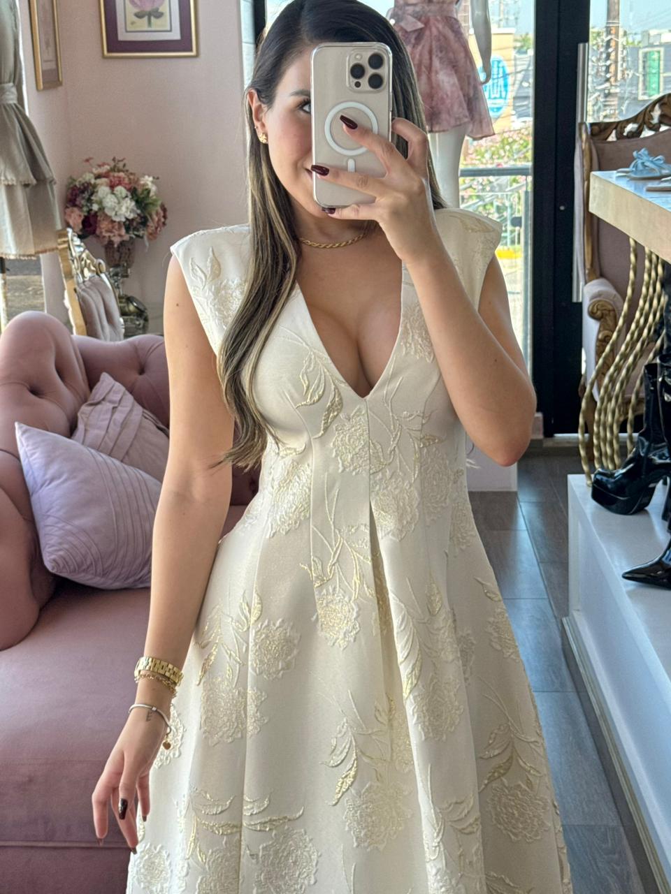 Vestido midi escote V estampado floral